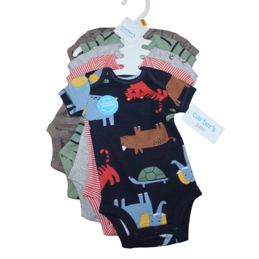 Carter's Newborn Bodysuit 5-Pack Navy Animals S/S Baby Boys Tops Fall NB NWT